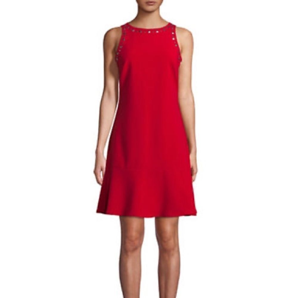 Ellen Tracy SleevelessโFlounce Hem Dress-RED-4